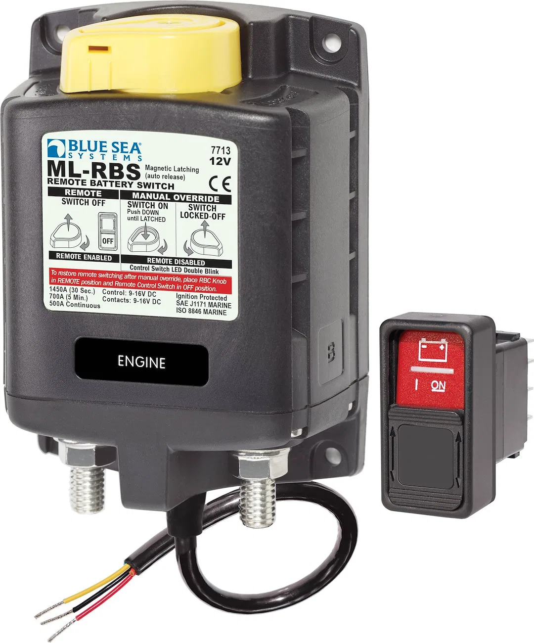7713-BSS – BLUE SEA Battery Disconnect Switch, 12 Volts DC 500 Amps Black With SPDT Remote Control Contura Switch - O...